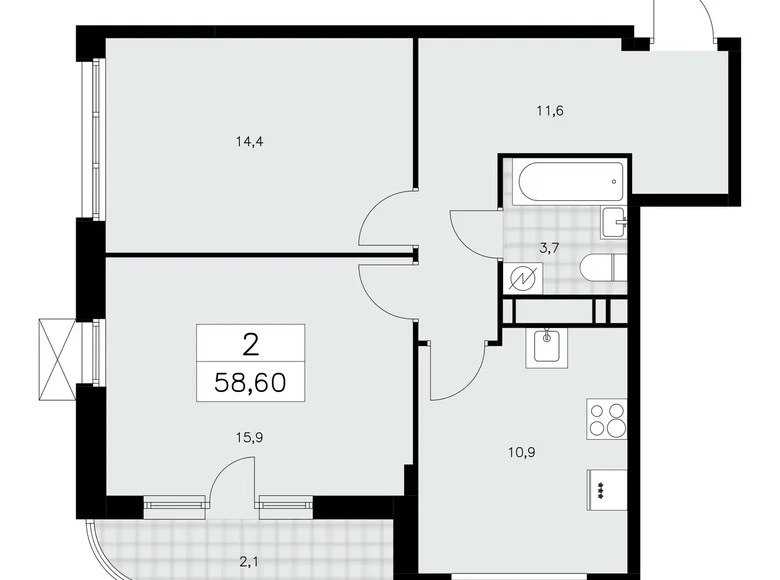 Appartement 2 chambres 59 m² Moscou, Fédération de Russie