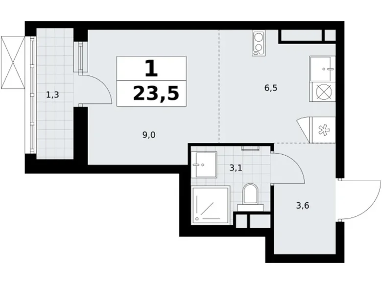 Квартира 1 комната 24 м² Postnikovo, Россия