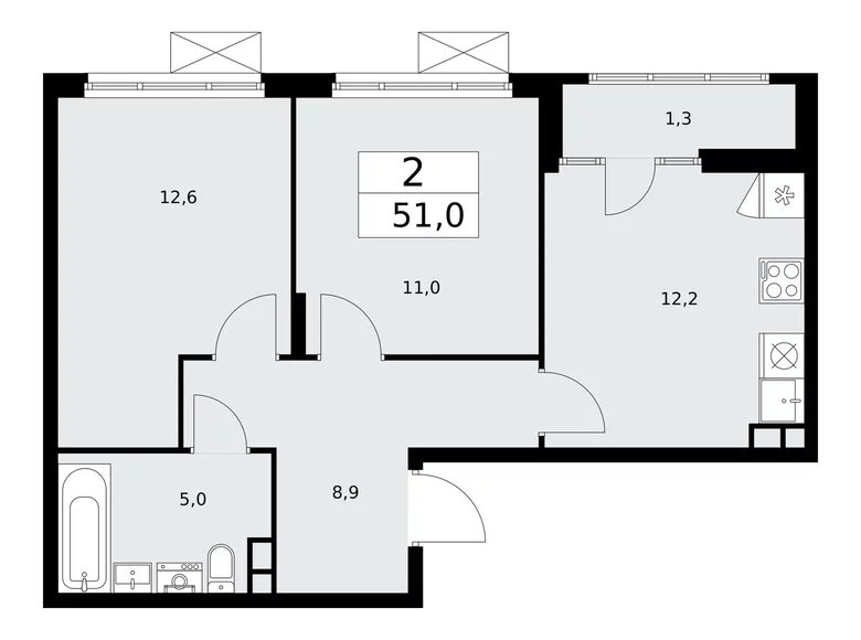 Wohnung 2 Zimmer 51 m² poselenie Desenovskoe, Russland