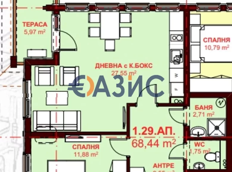 Квартира 2 спальни 87 м² Святой Влас, Болгария