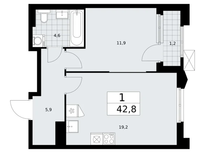 Mieszkanie 1 pokój 43 m² Troick, Rosja