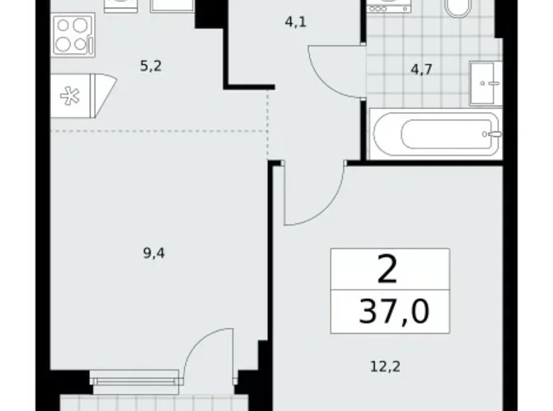 Квартира 2 комнаты 37 м² поселение Сосенское, Россия