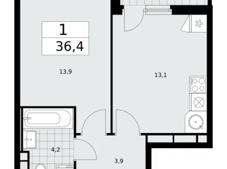 Квартира 1 комната 36 м² Москва, Россия