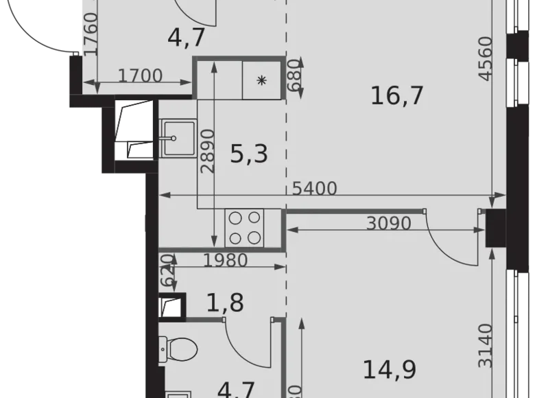 Apartamento 2 habitaciones 52 m² North-Western Administrative Okrug, Rusia