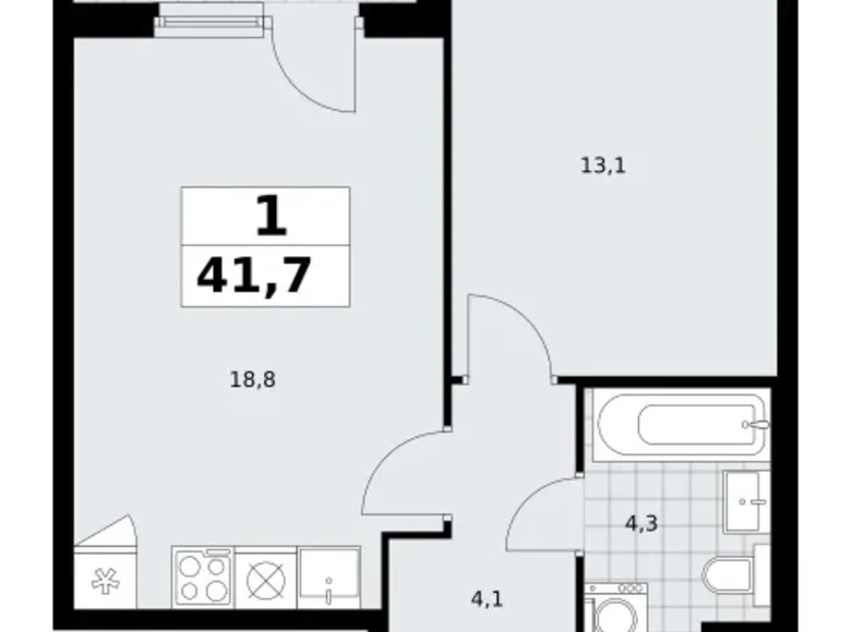 Квартира 1 комната 42 м² район Троицк, Россия