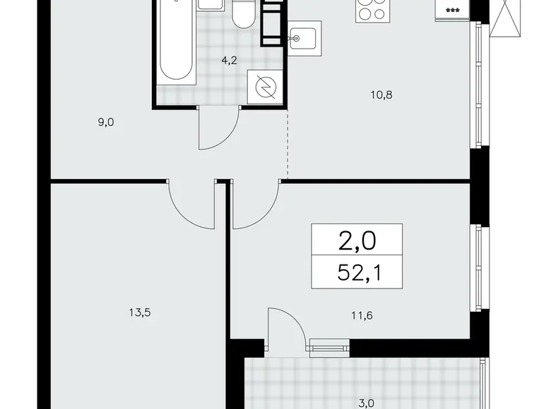 2 room apartment 52 m² Krasnoye Selo, Russia