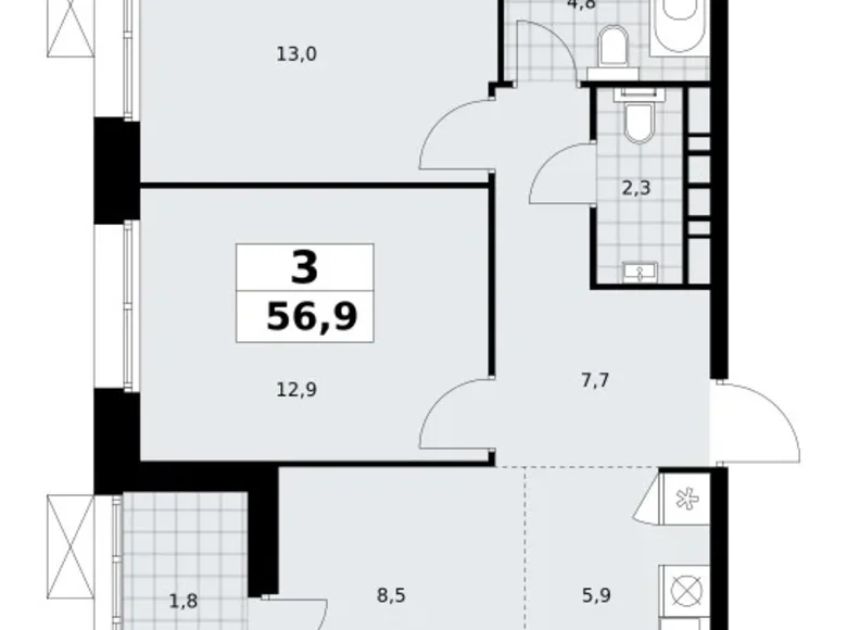 Wohnung 3 zimmer 57 m² Kommunarka, Russland
