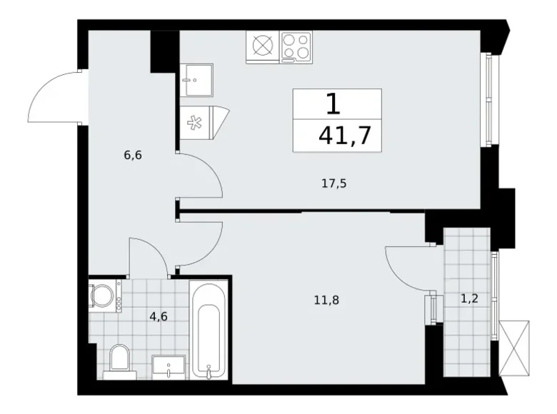 Apartamento 1 habitación 42 m² Troitsk, Rusia