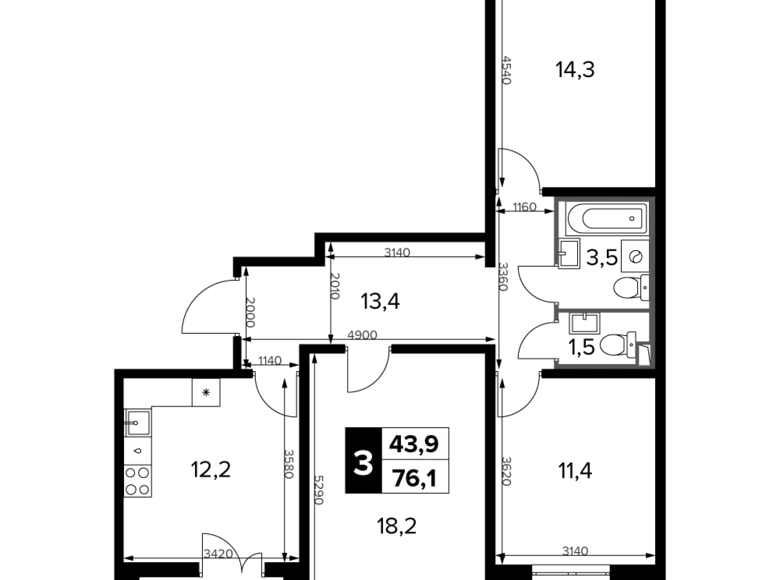 Wohnung 3 zimmer 76 m² Südwestlicher Verwaltungsbezirk, Russland