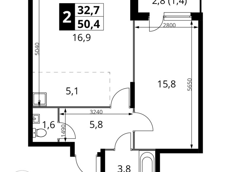 Apartamento 2 habitaciones 50 m² Potapovo, Rusia