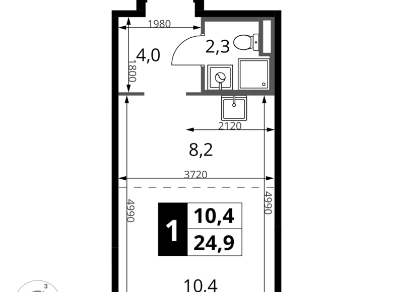 1 room studio apartment 25 m² Sapronovo, Russia