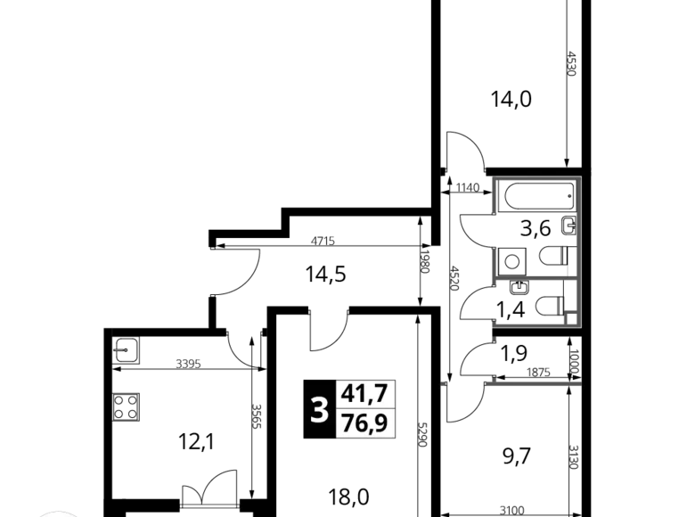 Квартира 3 комнаты 77 м² район Некрасовка, Россия