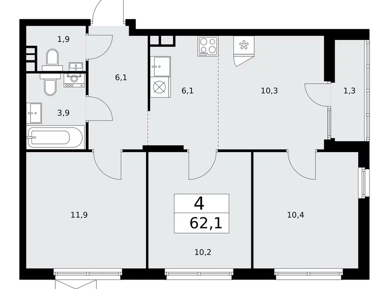 Apartamento 4 habitaciones 62 m² poselenie Desenovskoe, Rusia