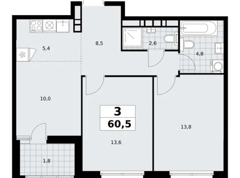 Appartement 3 chambres 61 m² poselenie Sosenskoe, Fédération de Russie