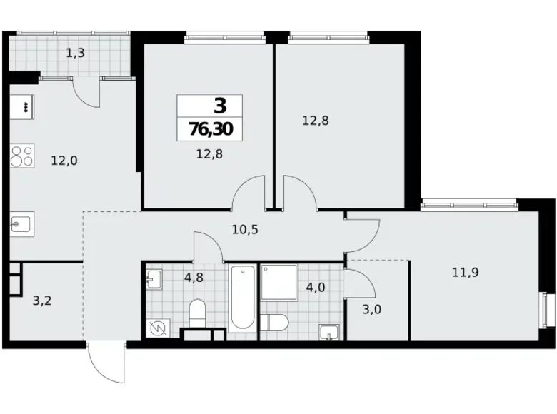 Apartamento 3 habitaciones 76 m² Northern Administrative Okrug, Rusia