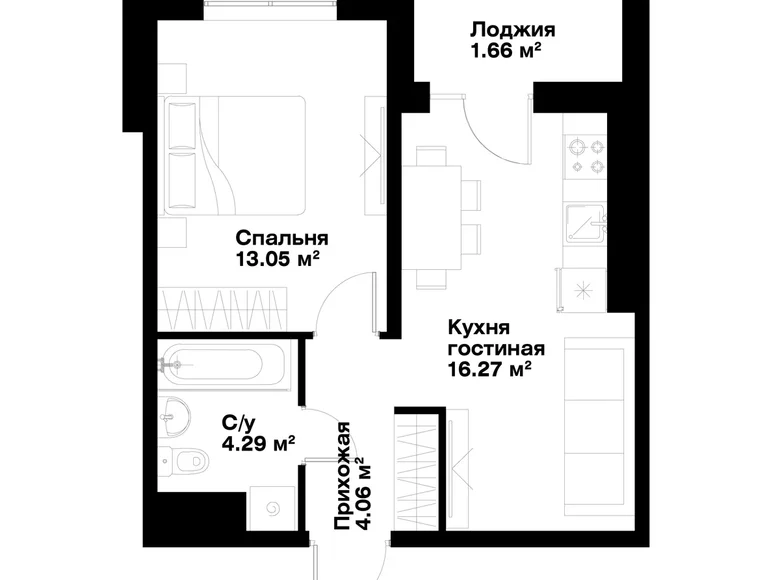 Kvartira 1 xona 39 m² Toshkentda