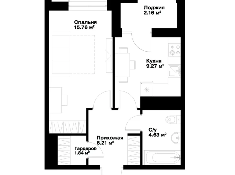 Квартира 1 комната 40 м² Ташкент, Узбекистан