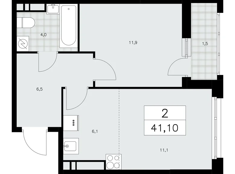 Квартира 2 комнаты 41 м² Москва, Россия