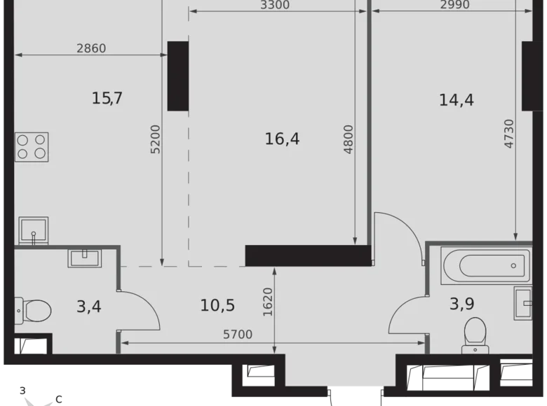 Mieszkanie 2 pokoi 64 m² Konkovo District, Rosja