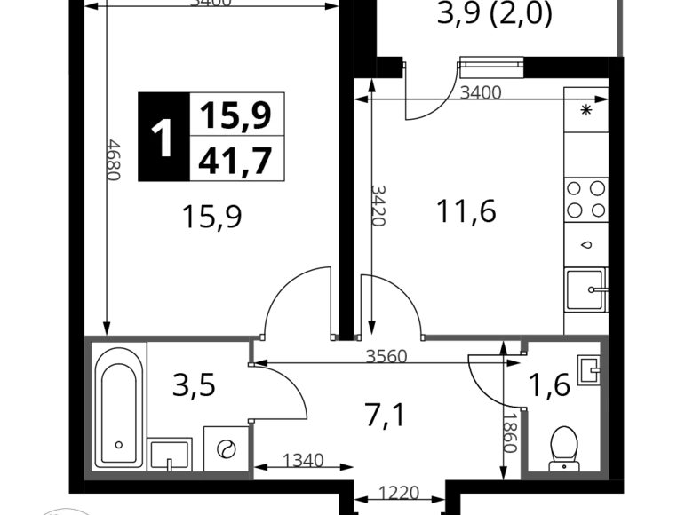 Квартира 1 комната 42 м² Ленинский район, Россия