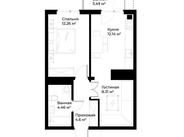 Квартира 2 комнаты 43 м² Ташкент, Узбекистан