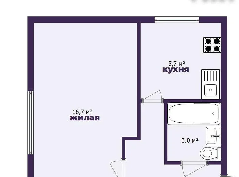 1 room apartment 31 m² Minsk, Belarus