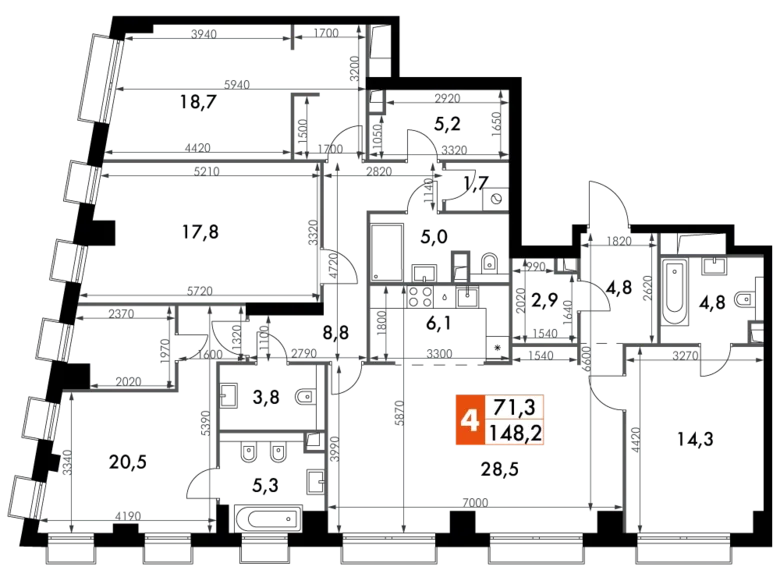 Wohnung 5 Zimmer 148 m² Nordwestlicher Verwaltungsbezirk, Russland