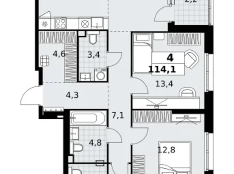 Appartement 4 chambres 114 m² Kommunarka, Russie