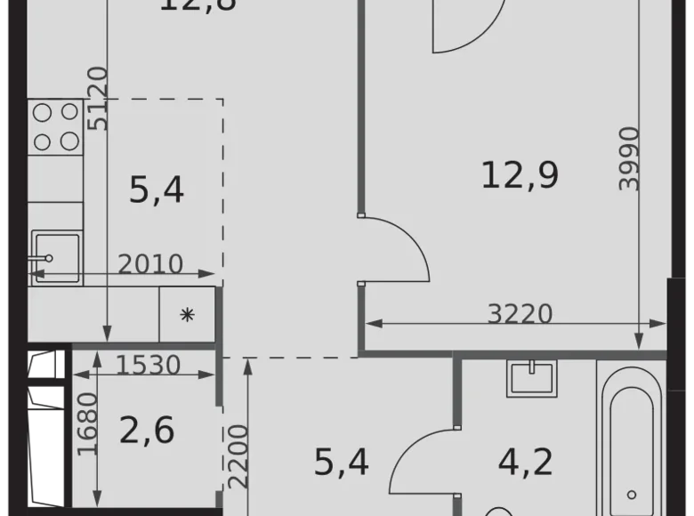 2 room apartment 47 m² Moscow, Russia