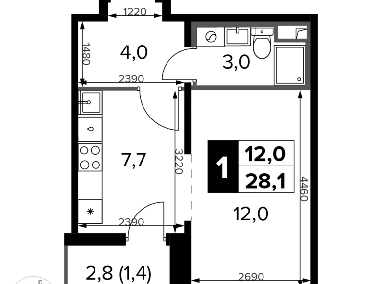 Mieszkanie 1 pokój 28 m² Potapovo, Rosja