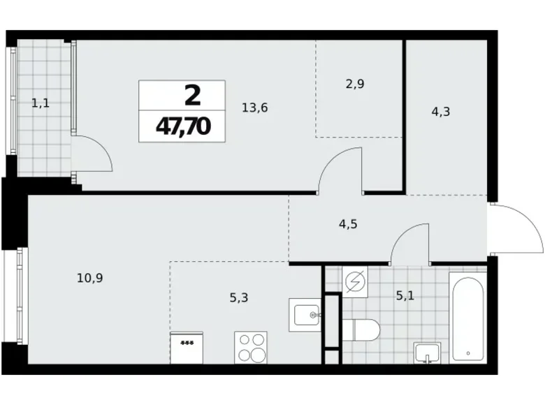 Appartement 2 chambres 48 m² Northern Administrative Okrug, Fédération de Russie