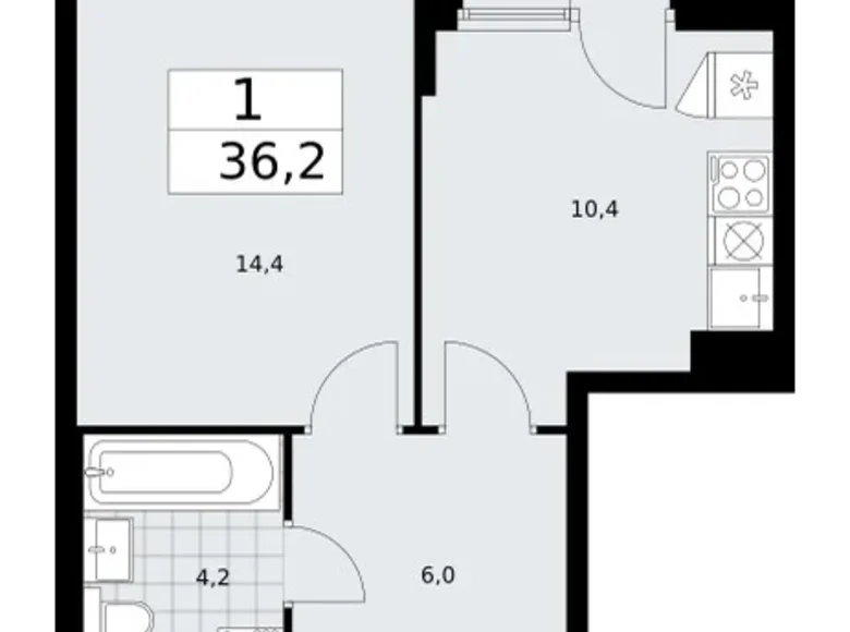 1 room apartment 36 m² Troitsk, Russia