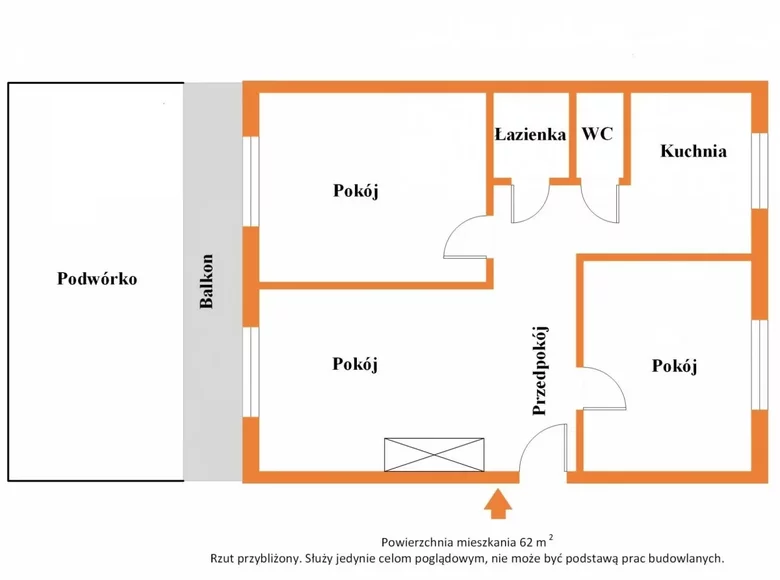 Mieszkanie 3 pokoi 62 m² Łódź, Polska