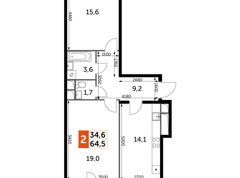 Квартира 2 комнаты 64 м² Развилка, Россия