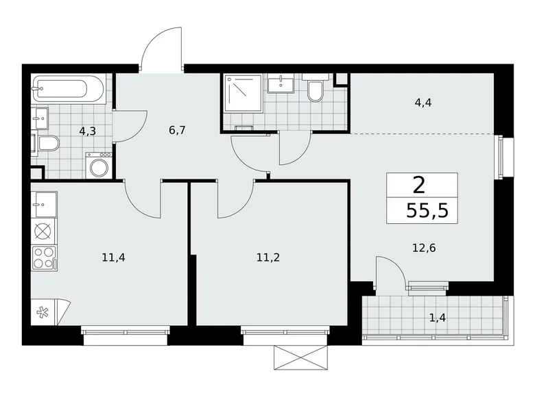 Appartement 2 chambres 56 m² Moscou, Fédération de Russie