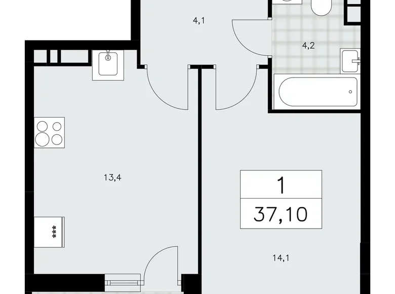 Wohnung 1 Zimmer 37 m² Moskau, Russland