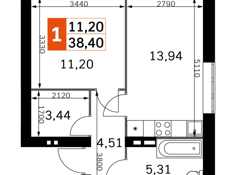 Квартира 1 комната 38 м² Одинцовский городской округ, Россия