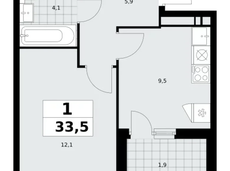 Wohnung 1 Zimmer 34 m² Moskau, Russland