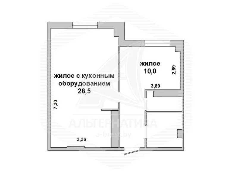 2 room apartment 50 m² Pruzhany, Belarus