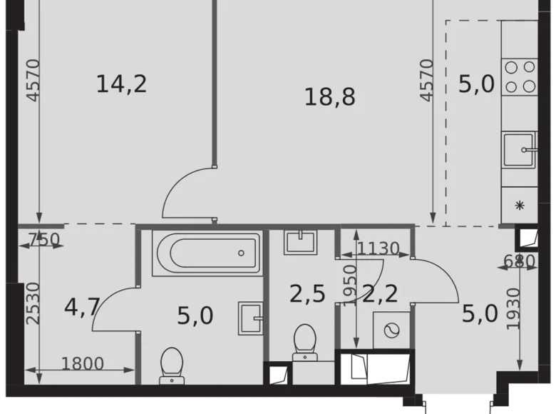 Apartamento 2 habitaciones 57 m² Moscú, Rusia