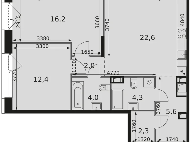 2 room apartment 69 m² Rostokino District, Russia