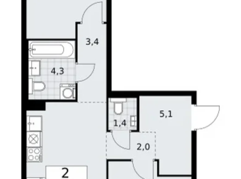 Appartement 2 chambres 58 m² Troïtsk, Russie