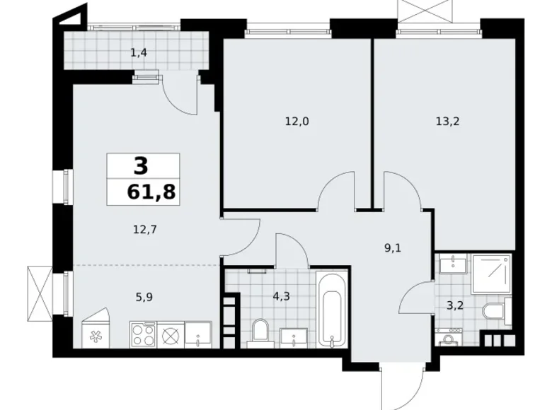 Apartamento 3 habitaciones 62 m² poselenie Sosenskoe, Rusia