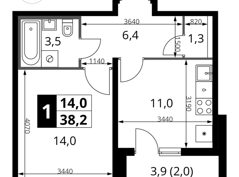 Квартира 1 комната 38 м² Юго-Западный административный округ, Россия