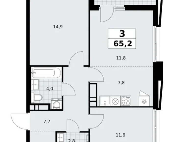 3 room apartment 65 m² poselenie Sosenskoe, Russia