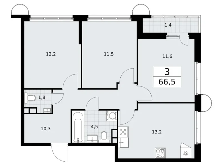 Appartement 3 chambres 67 m² Vnoukovo, Russie