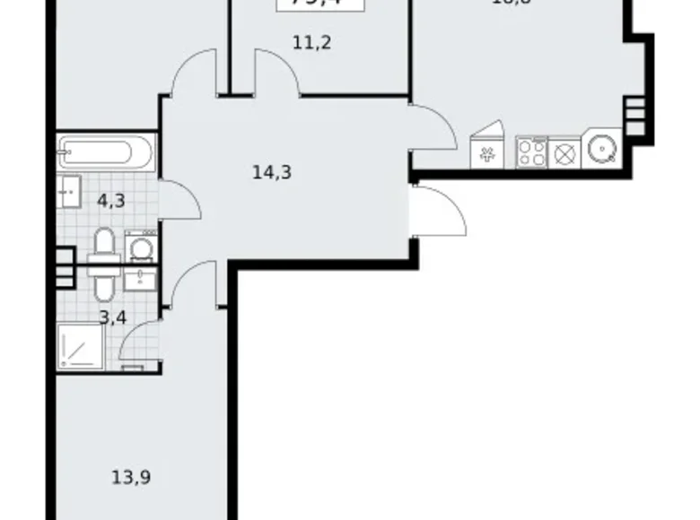 3 room apartment 79 m² Vnukovo, Russia