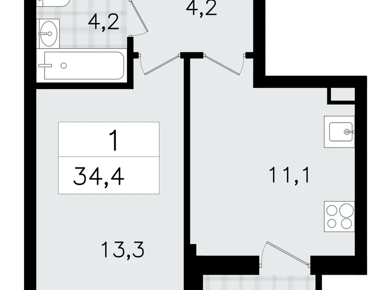 Квартира 1 комната 34 м² Всеволожск, Россия