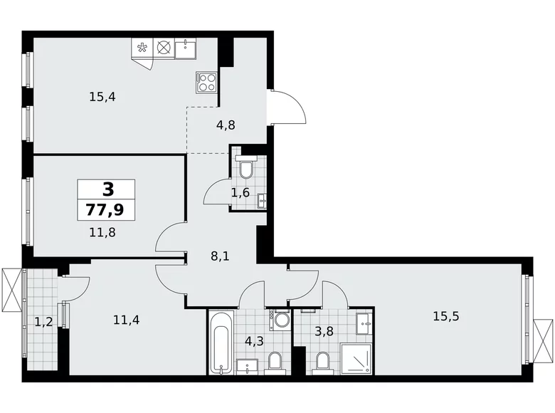 3 room apartment 78 m² poselenie Sosenskoe, Russia