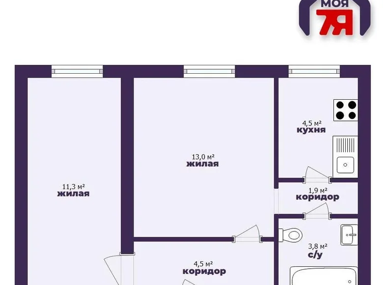 2 room apartment 39 m² Minsk, Belarus